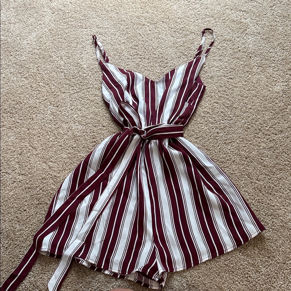 Lulu's Burgundy and White Striped Romper